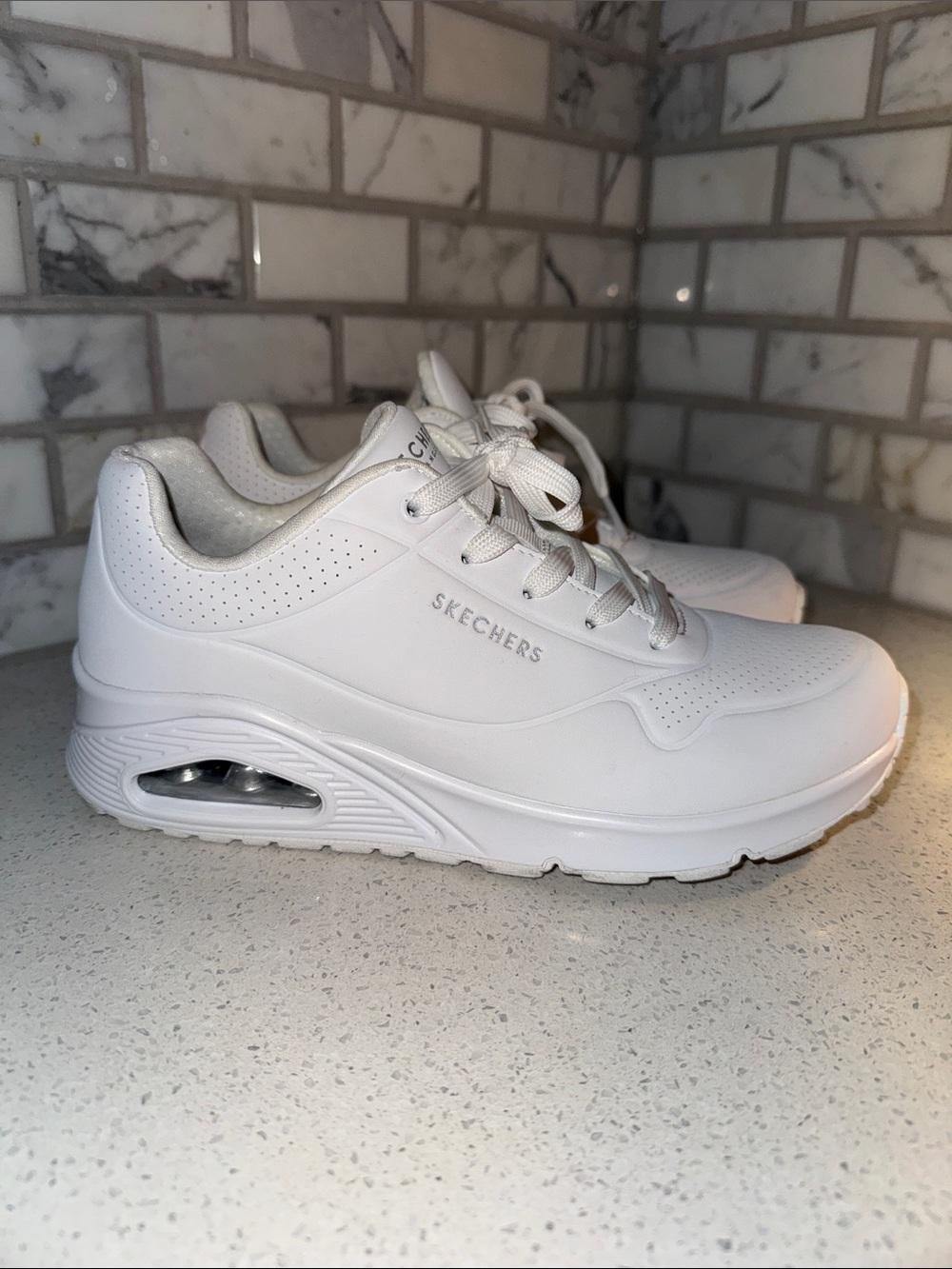 Skechers White Lace-Up Air-Cushion Trainer